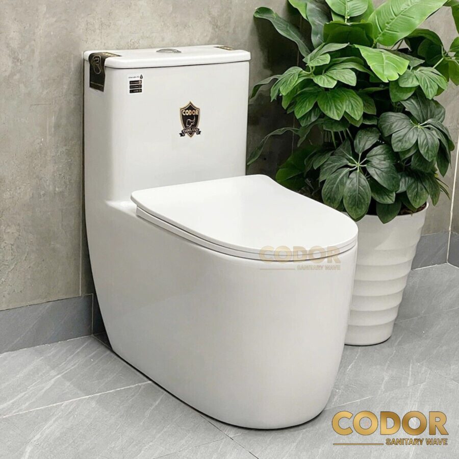 Bồn Cầu 1 Khối Men Sứ Trắng Nắp UF Cao Cấp CDBC-152