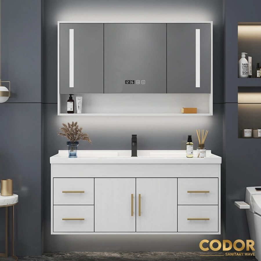 Tủ Lavabo Nhà Tắm Nhựa PVC Trắng 100cm CDTN-7501T