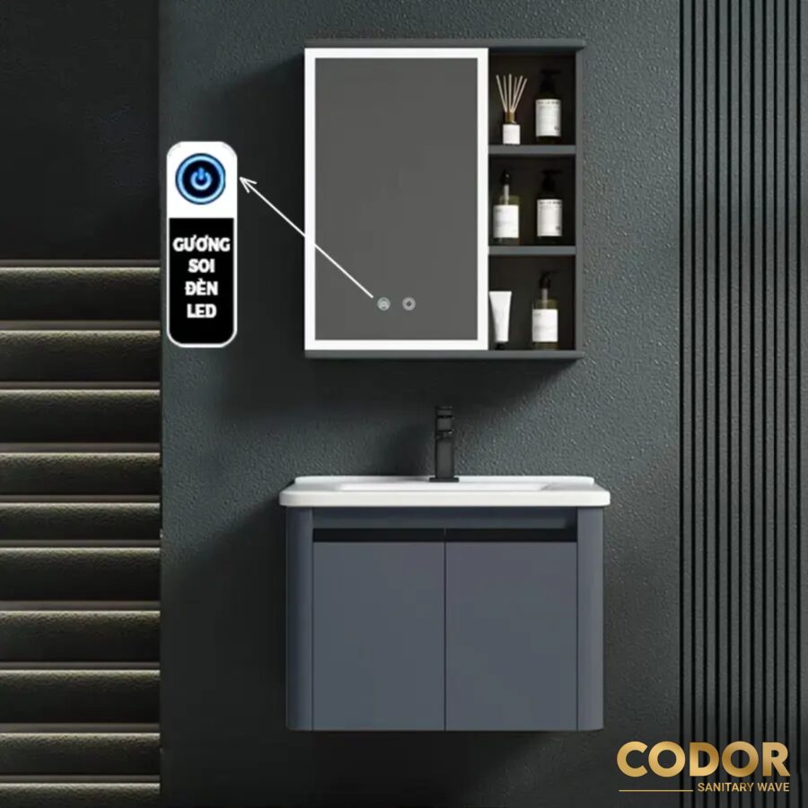 Tủ Lavabo Nhà Tắm Thông Minh Nhôm Màu Ghi CDTN-7614