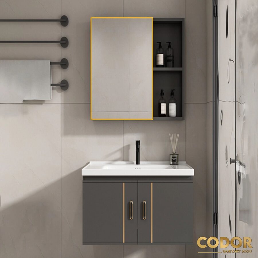 Tủ Lavabo Nhà Tắm Nhựa PVC Màu Xanh Ghi 60cm CDTN-7658