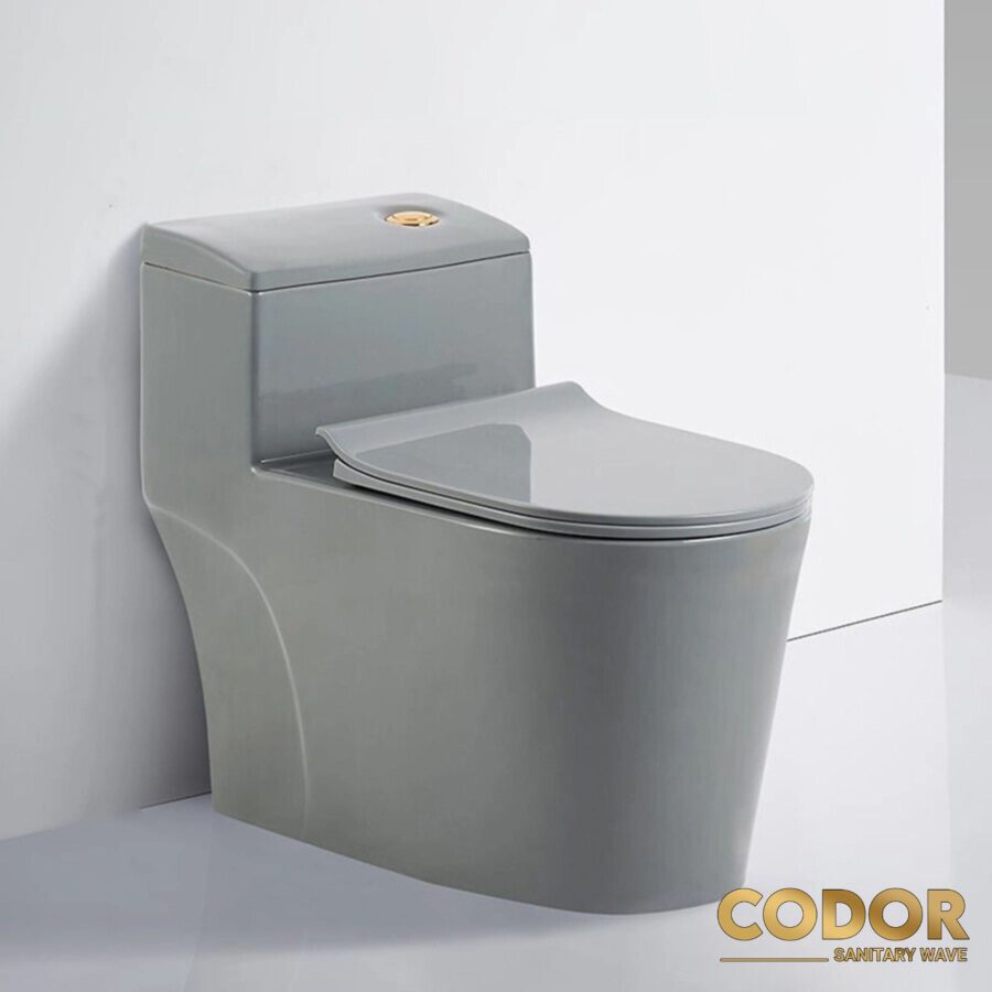 Bồn Cầu 1 Khối Nút Xả Lệch Màu Xám CDBC-876X