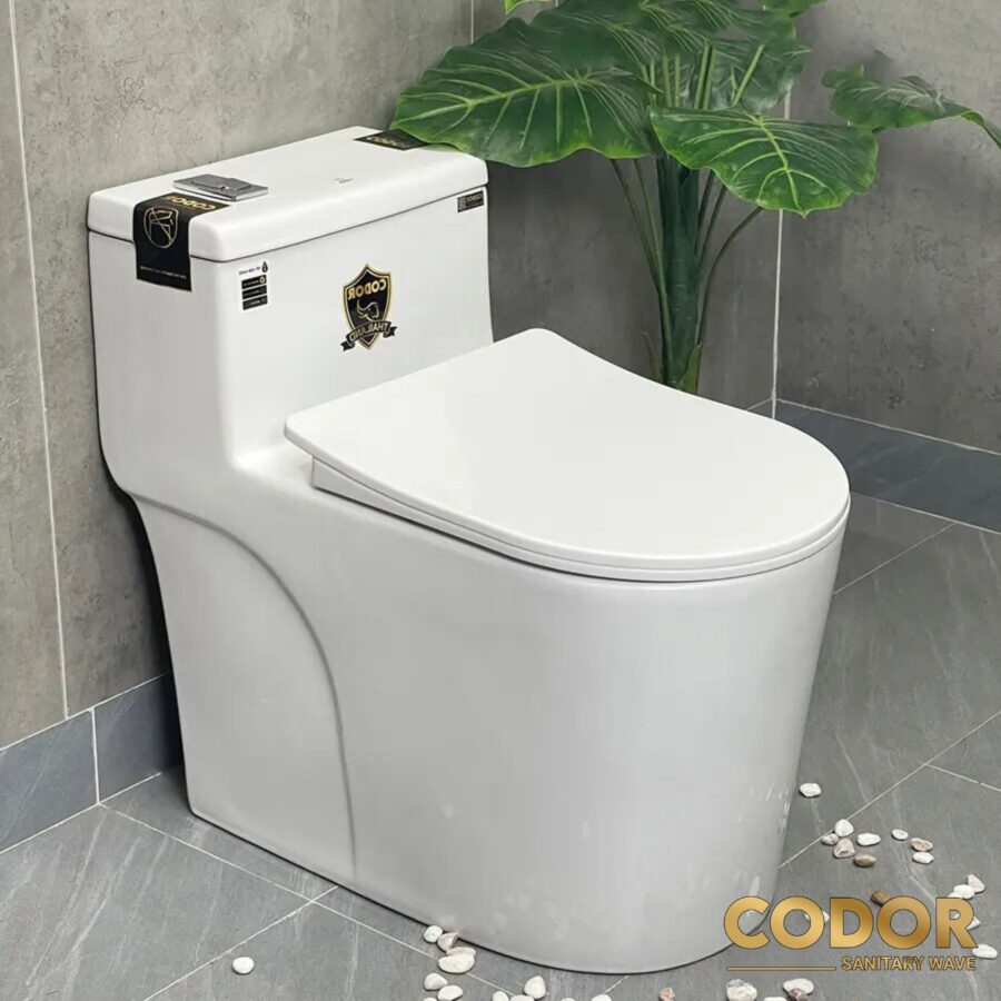 Bồn Cầu 1 Khối Thân Lùn Nút Xả Lệch CDBC-877