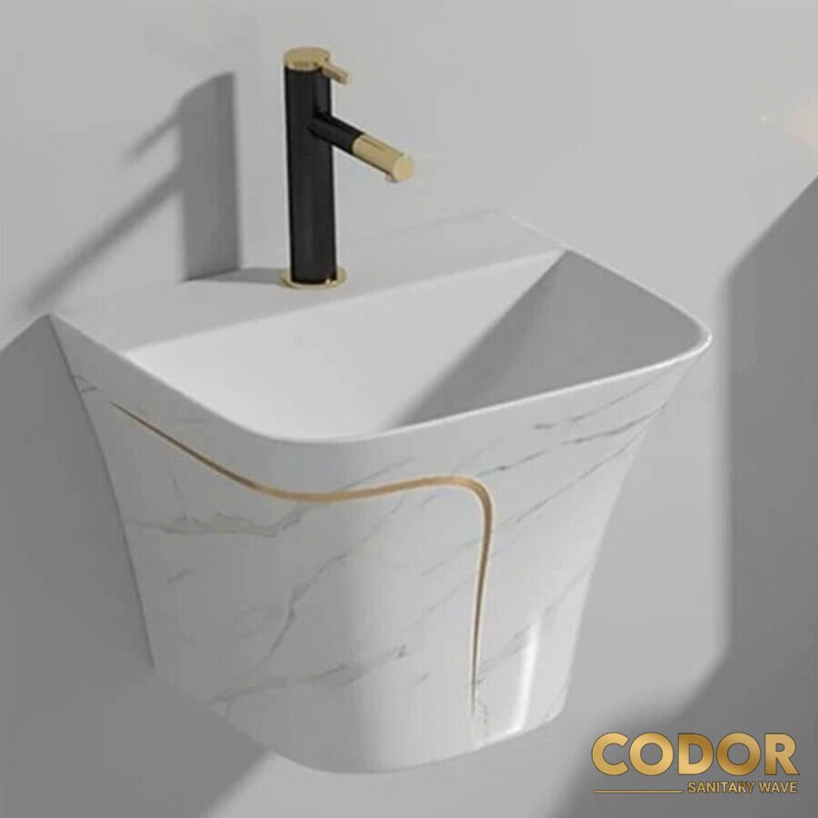 Lavabo Treo Tường Liền Khối Vuông Viền Vàng CDLA-15