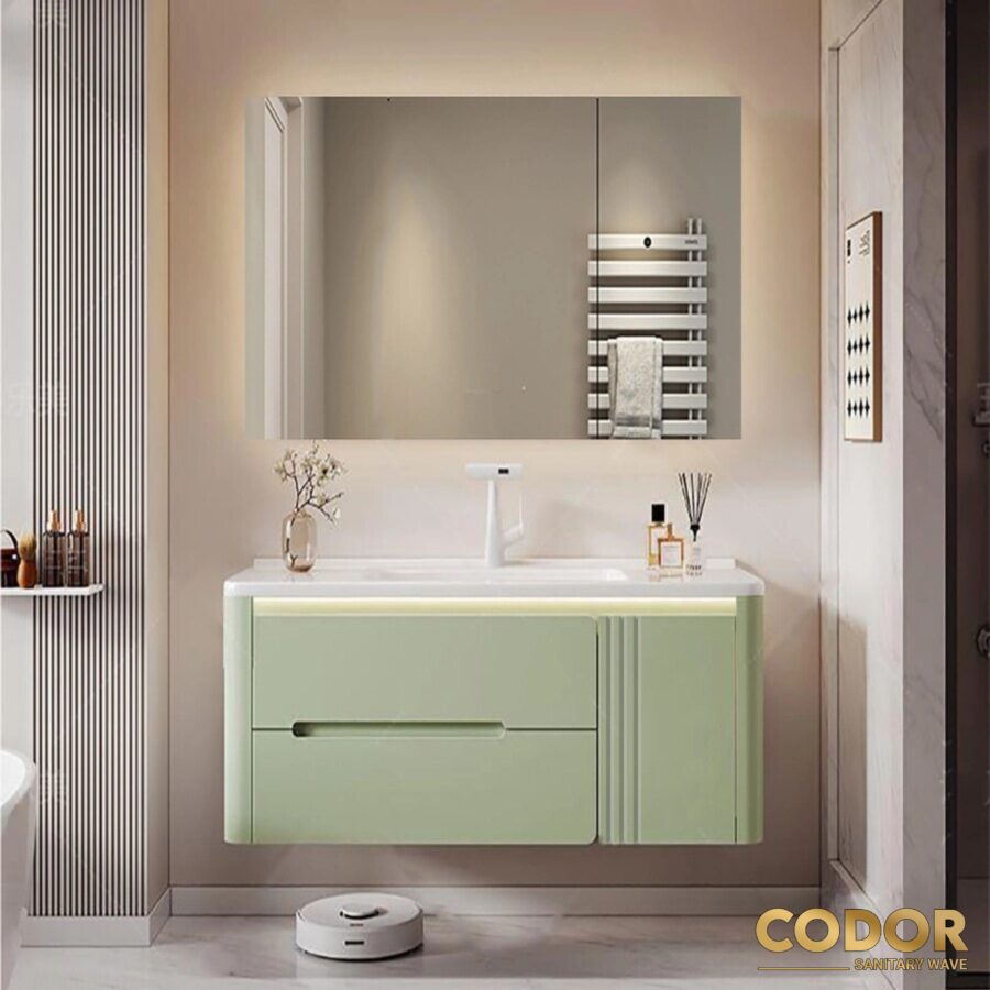 Tủ Lavabo Nhà Tắm Nhựa PVC Thông Minh Màu Xanh 80cm