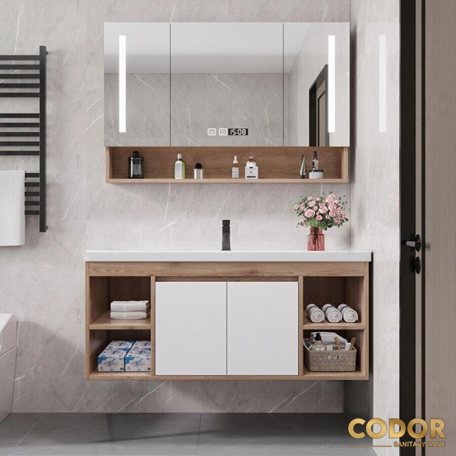 Tủ Lavabo Nhà Tắm Nhựa PVC Thông Minh Vân Gỗ 100cm