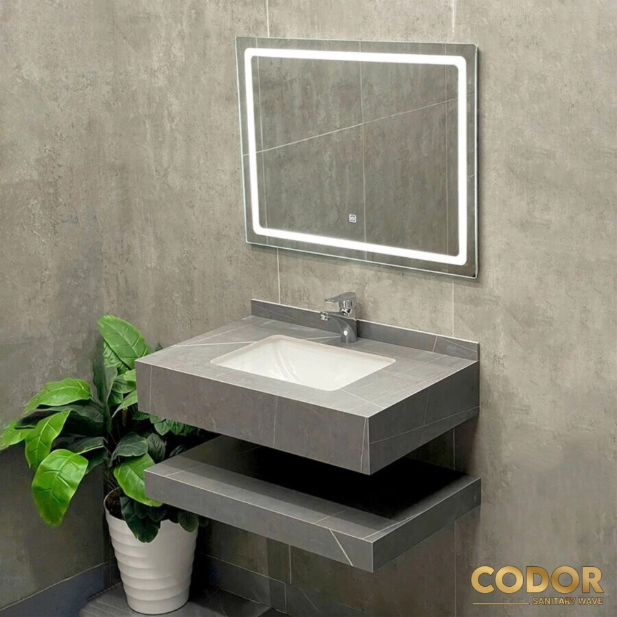 Bàn Đá Lavabo 2 Tầng Xám Nhám Âm Vuông